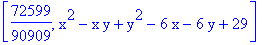 [72599/90909, x^2-x*y+y^2-6*x-6*y+29]